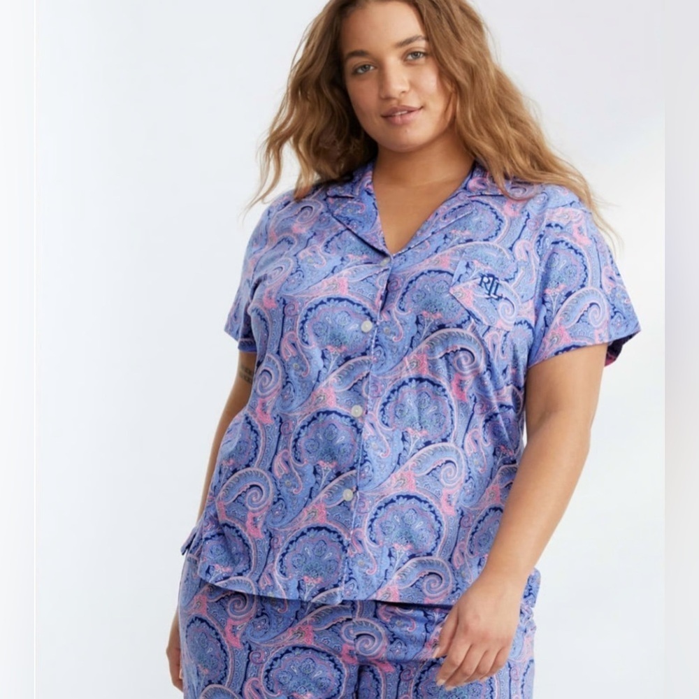 Lauren Ralph Lauren Black Label  Pajamas Top Women's Blue Paisley XS